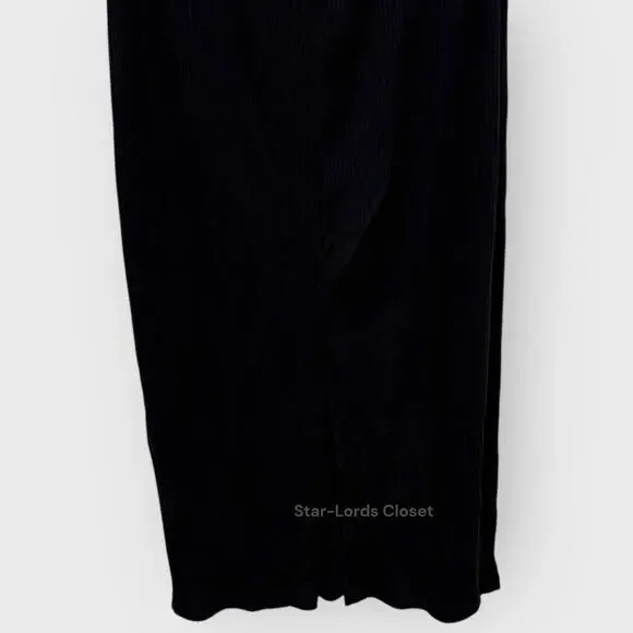 Womens L Black Ribbed Knit Midi Dress Scoop Neck Sleeveless Bodycon Quiet Luxury - Picture 6 of 8